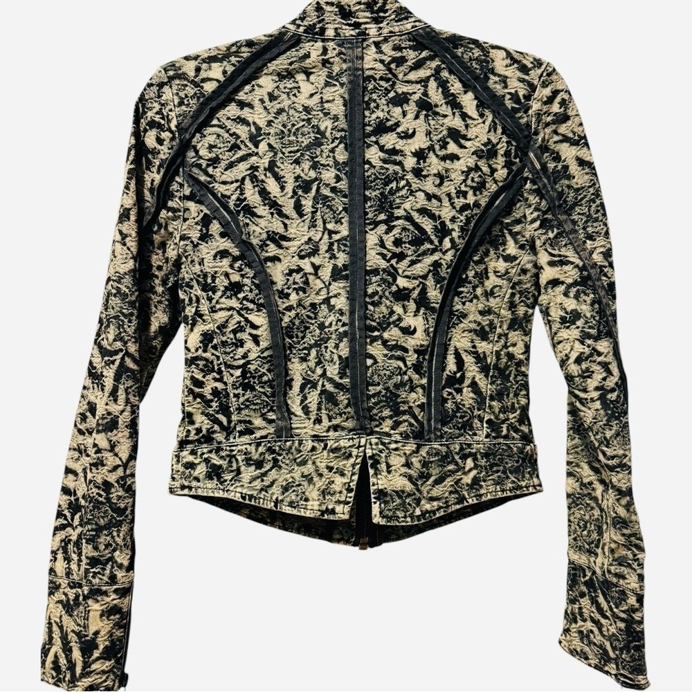 Free People Follow the Flock Velvet Flocked Black / Tan Moto Jacket XS 2 - Picture 5 of 9